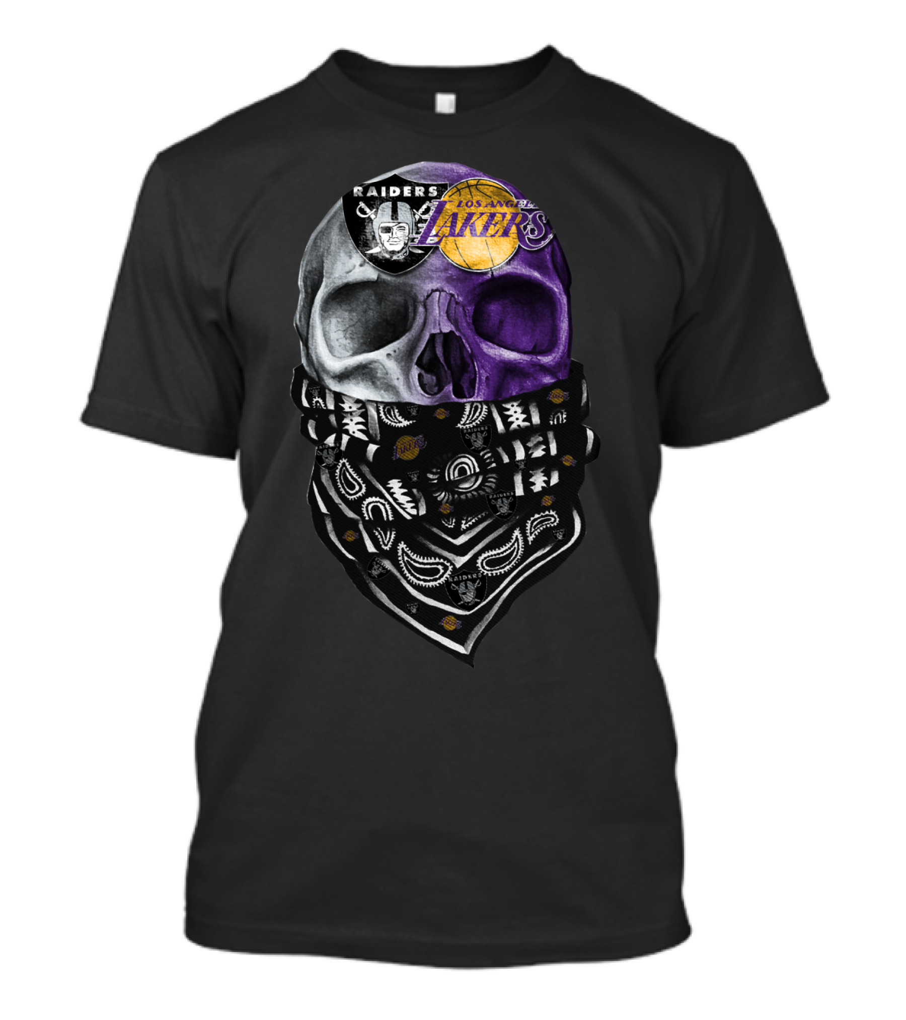 Raiders Los Angeles Lakers Skull Bandana T-Shirt
