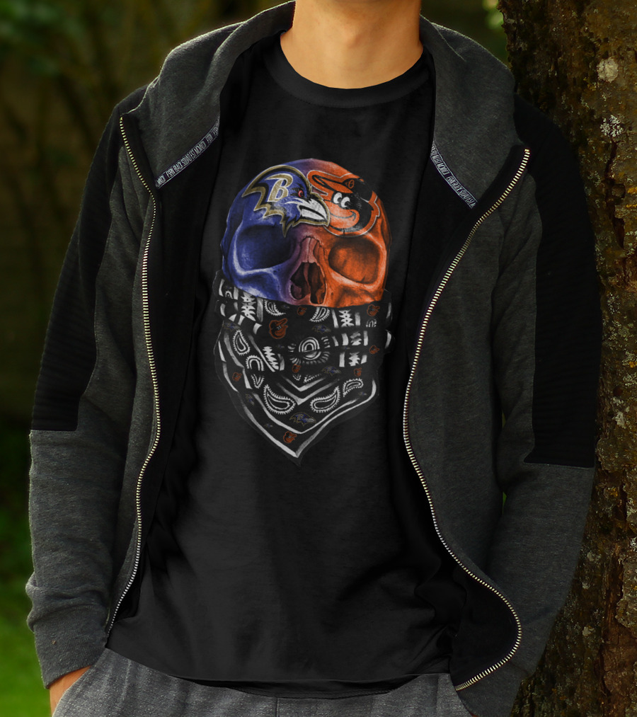 Ravens Orioles Skull Bandana Duality T-Shirt