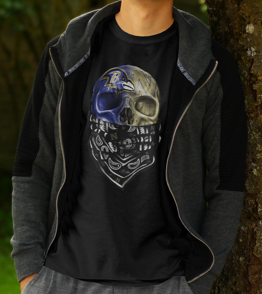 Ravens Navy Skull Bandana Sku 103 T-Shirt