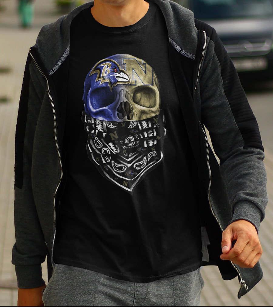 Ravens Navy Skull Bandana Sku 103 T-Shirt