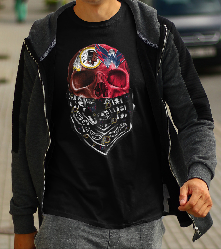 Washington Redskins And Wizards Skull Bandana T-Shirt