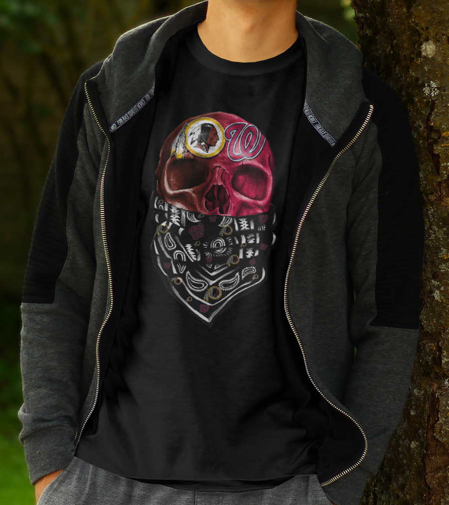 Washington Nationals And Redskins Bandana Skull T-Shirt