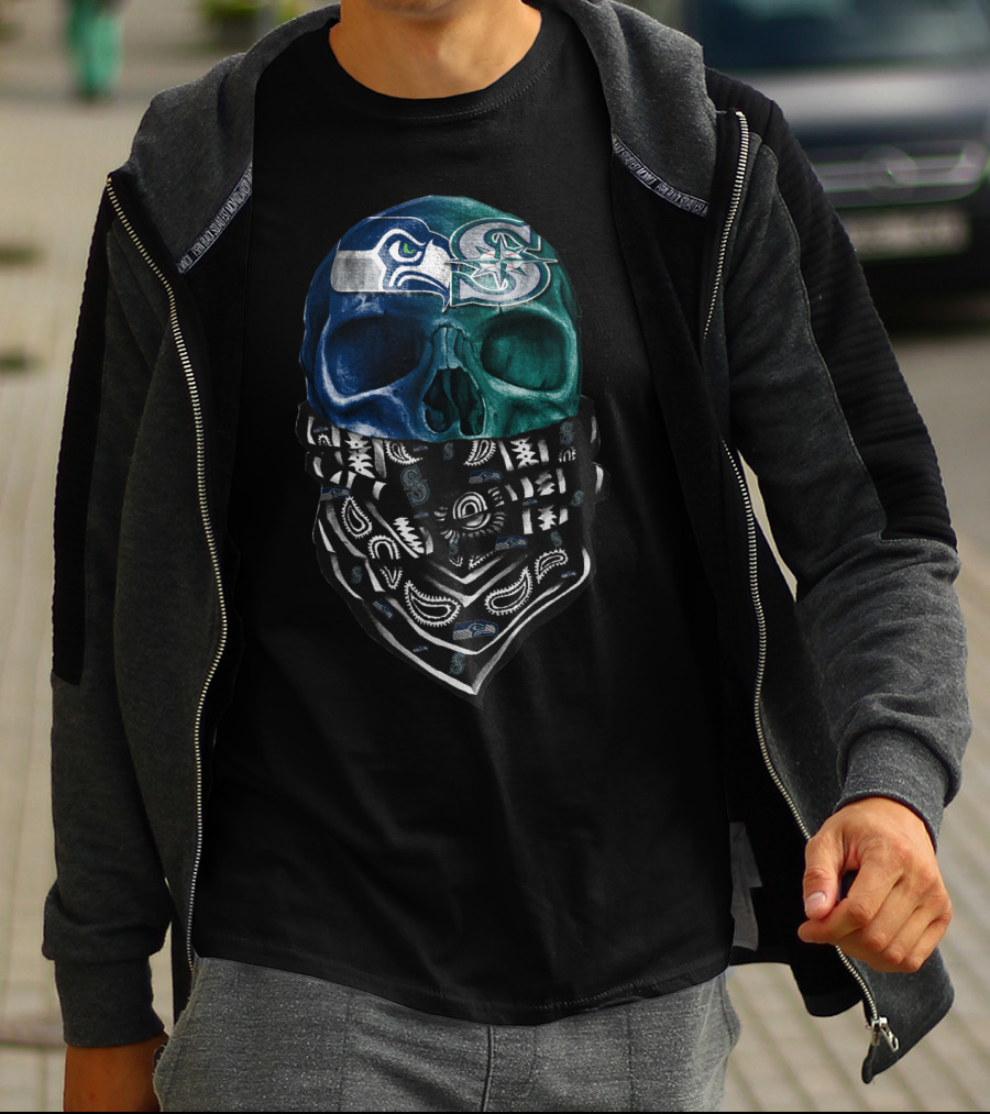 Mariners Seahawks Skull Bandana T-Shirt