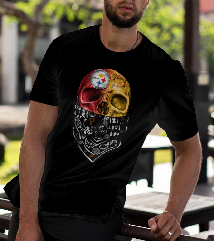 Pittsburgh Steelers And Pirates Skull Bandana Sku 115 T-Shirt