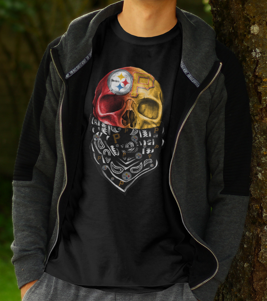 Pittsburgh Steelers And Pirates Skull Bandana Sku 115 T-Shirt