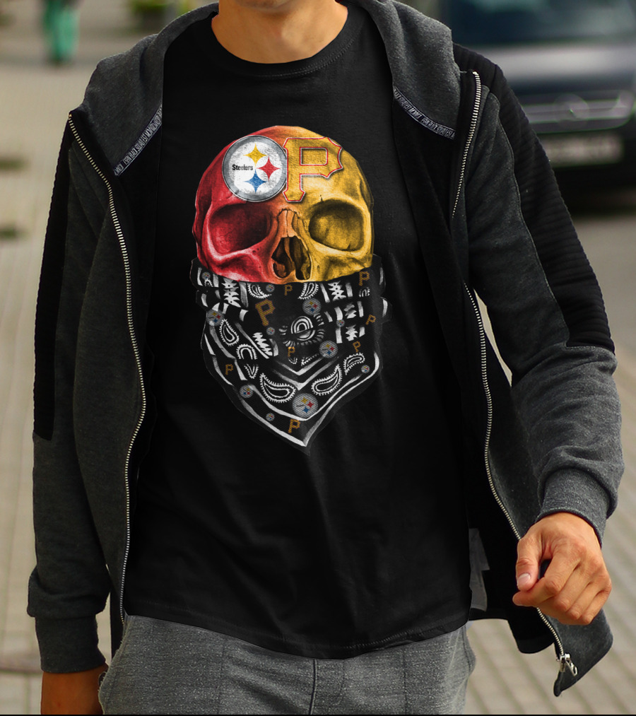 Pittsburgh Steelers And Pirates Skull Bandana Sku 115 T-Shirt