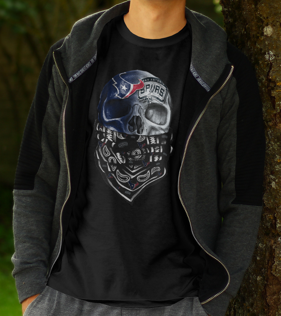 San Antonio Spurs Skull With Bandana And Houston Texans T-Shirt