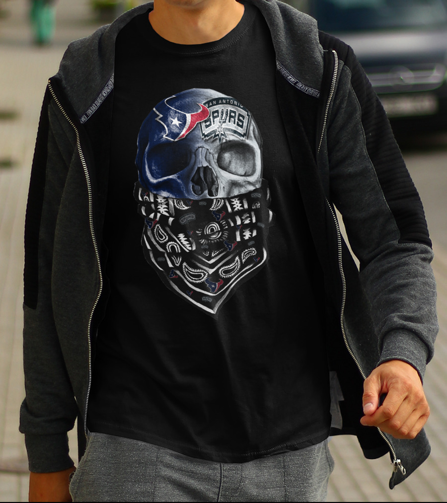 San Antonio Spurs Skull With Bandana And Houston Texans T-Shirt