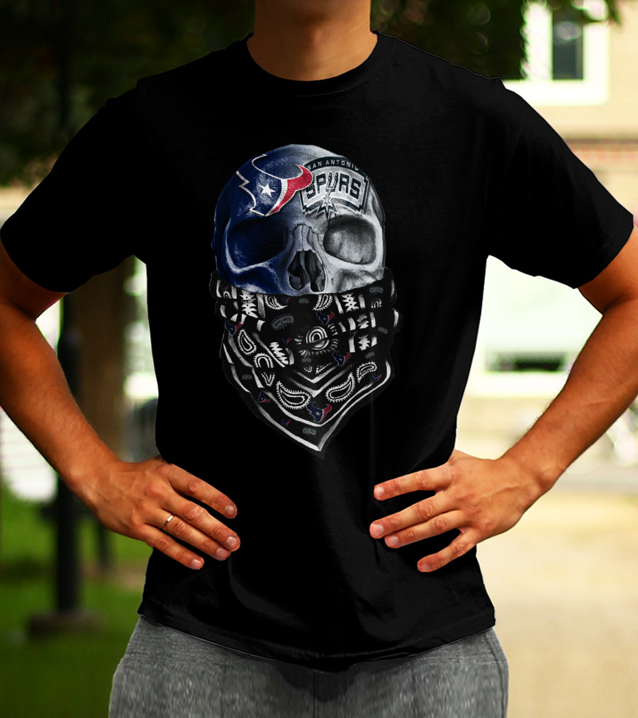 San Antonio Spurs Skull With Bandana And Houston Texans T-Shirt
