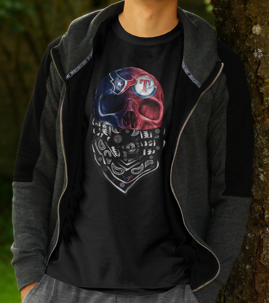 Texans Rangers Skull Bandana Art T-Shirt