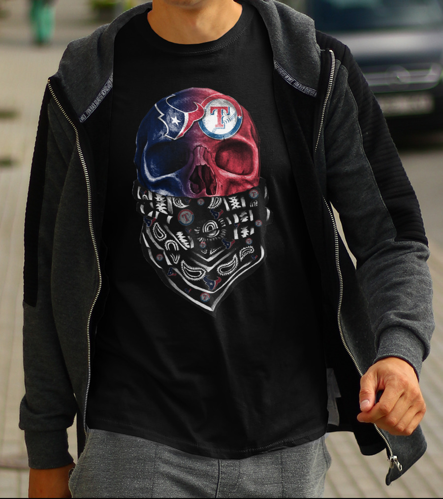 Texans Rangers Skull Bandana Art T-Shirt
