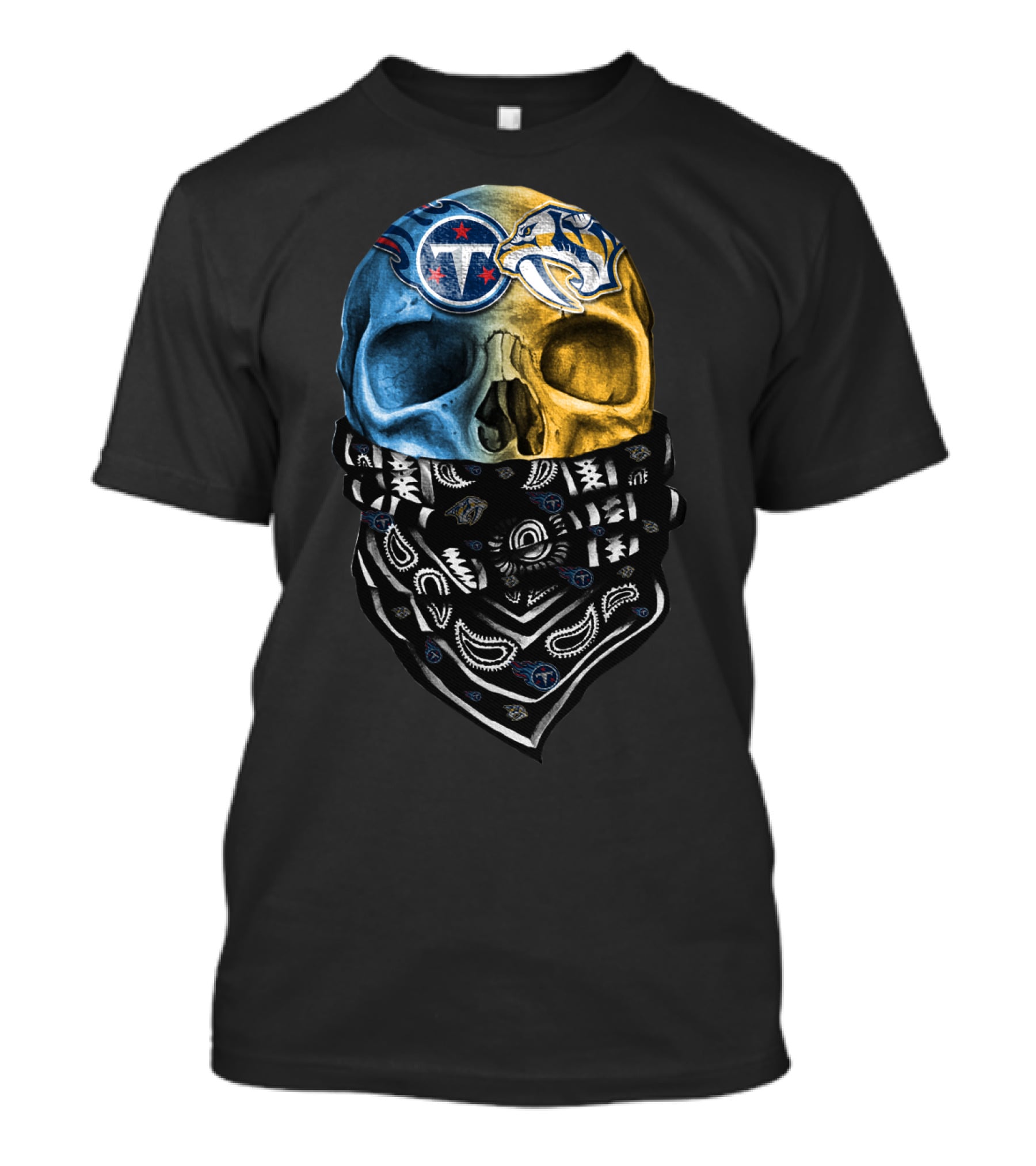 Tennessee Titans Nashville Predators Dual Skull Bandana T-Shirt