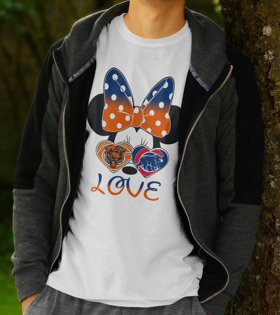 Love Minnie Mouse Chicago Bears Cubs Heart Bow T-Shirt