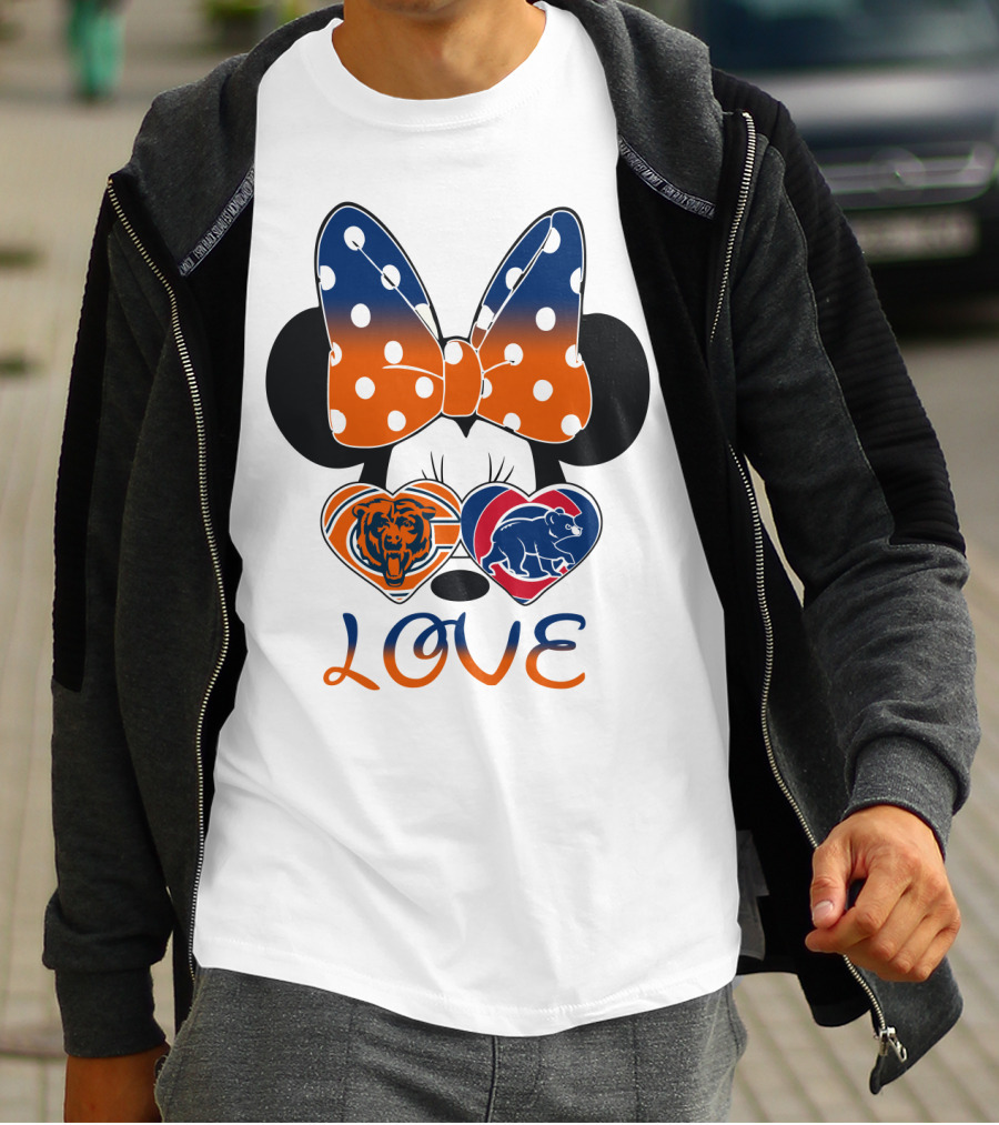 Love Minnie Mouse Chicago Bears Cubs Heart Bow T-Shirt