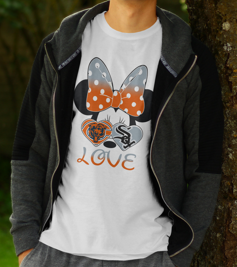 Love Chicago Bears White Sox Minnie Bow Hearts T-Shirt