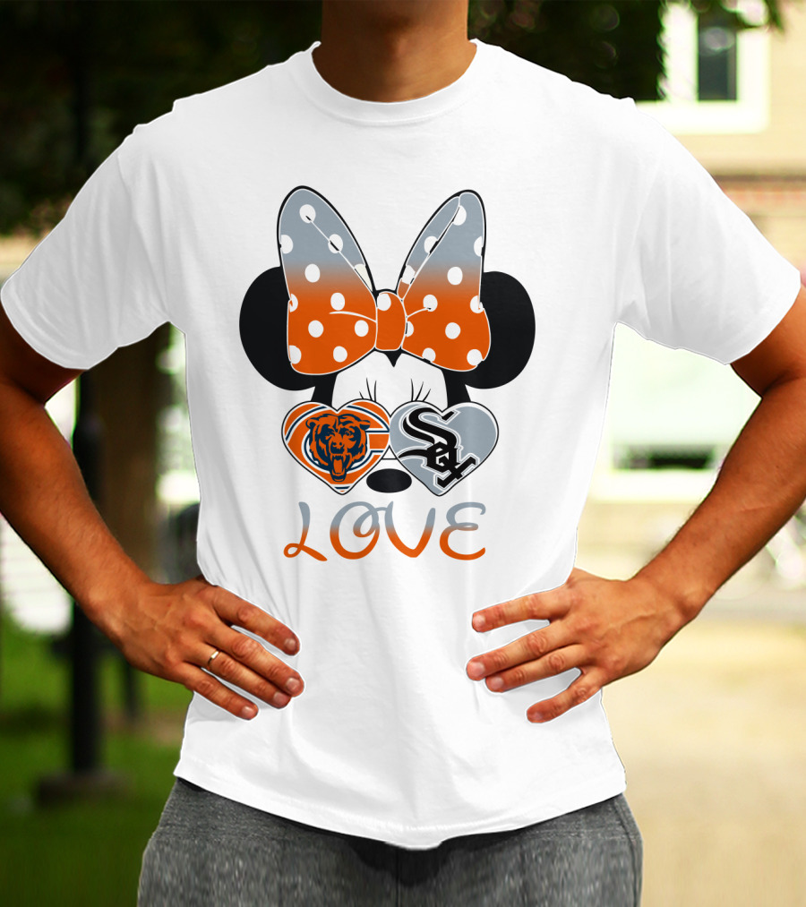 Love Chicago Bears White Sox Minnie Bow Hearts T-Shirt