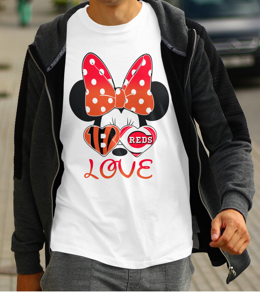 Minnie Love Bengals Reds Hearts T-Shirt