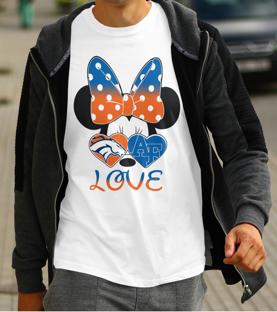 Minnie Mouse Bow Love Denver Broncos Air Force Falcons Hearts T-Shirt