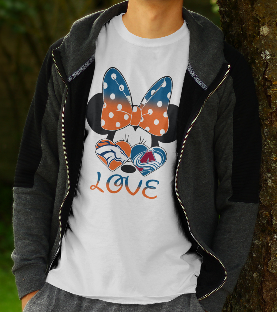 Love Colorado Sports Fans Hearts Broncos Avalanche Minnie Mouse T-Shirt