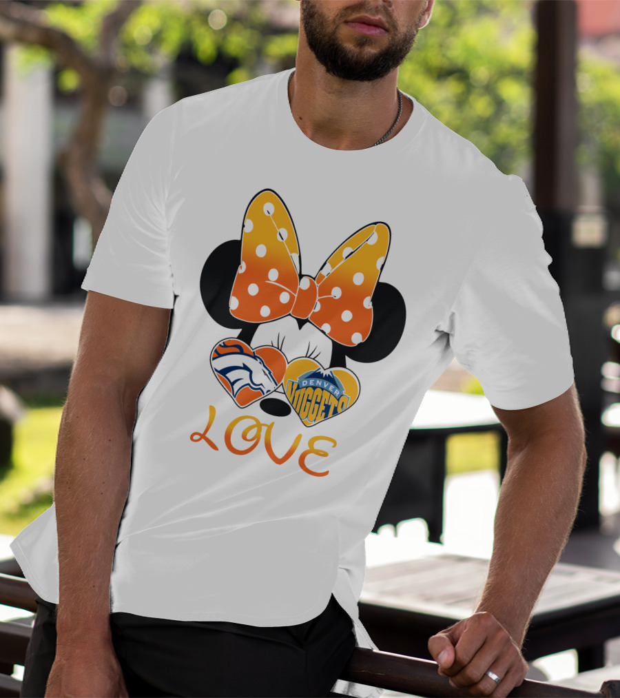 Minnie Bow Love Denver Broncos Nuggets Hearts T-Shirt