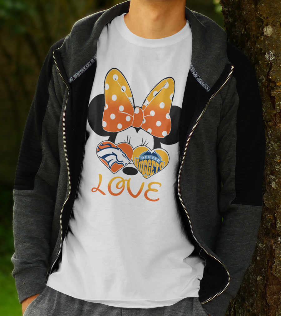Minnie Bow Love Denver Broncos Nuggets Hearts T-Shirt