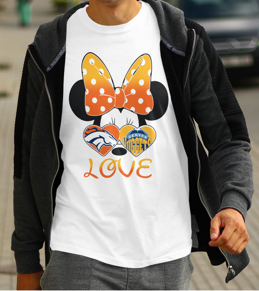 Minnie Bow Love Denver Broncos Nuggets Hearts T-Shirt