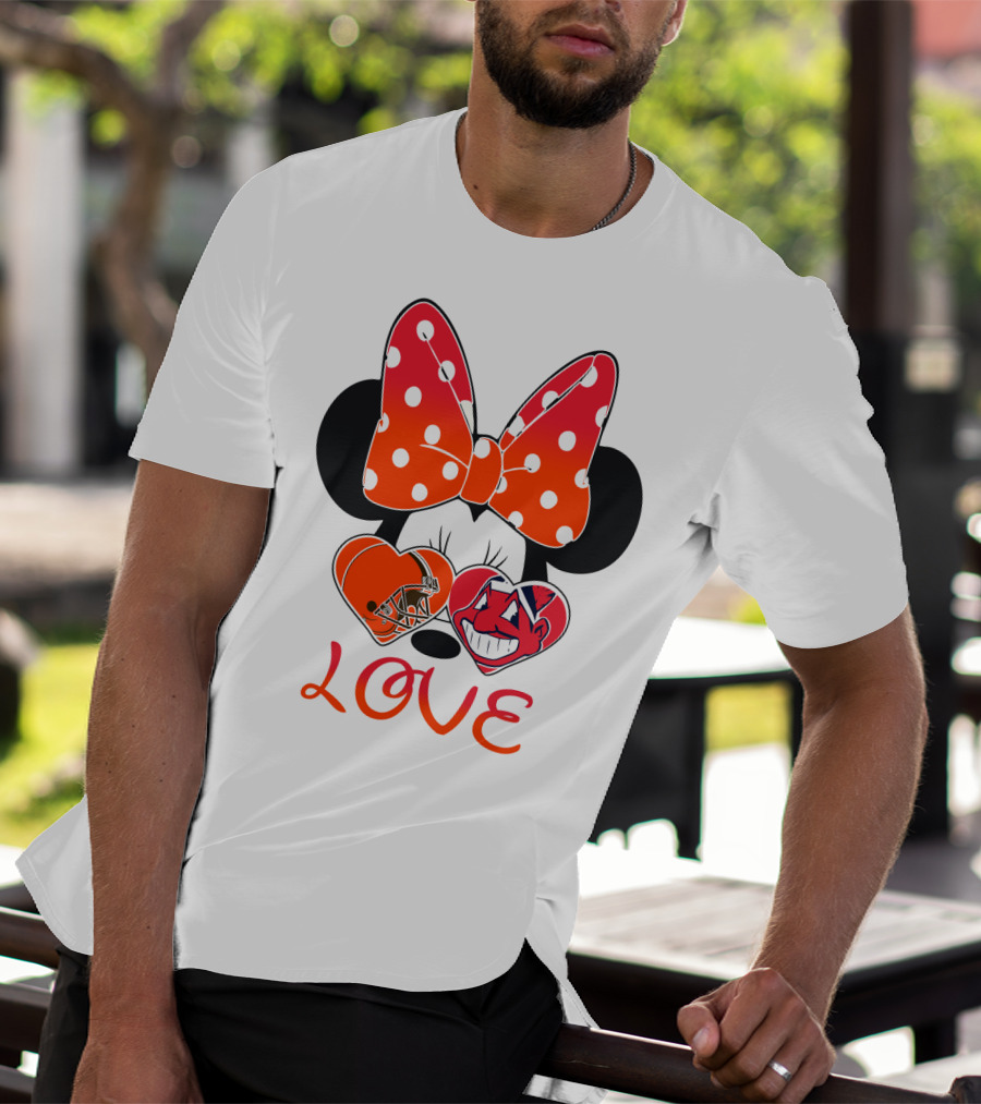 Love Minnie Bow Cleveland Browns Chiefs Wahoo Hearts T-Shirt
