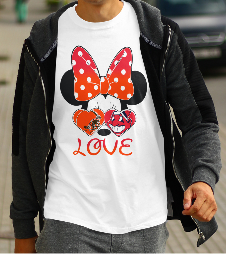 Love Minnie Bow Cleveland Browns Chiefs Wahoo Hearts T-Shirt