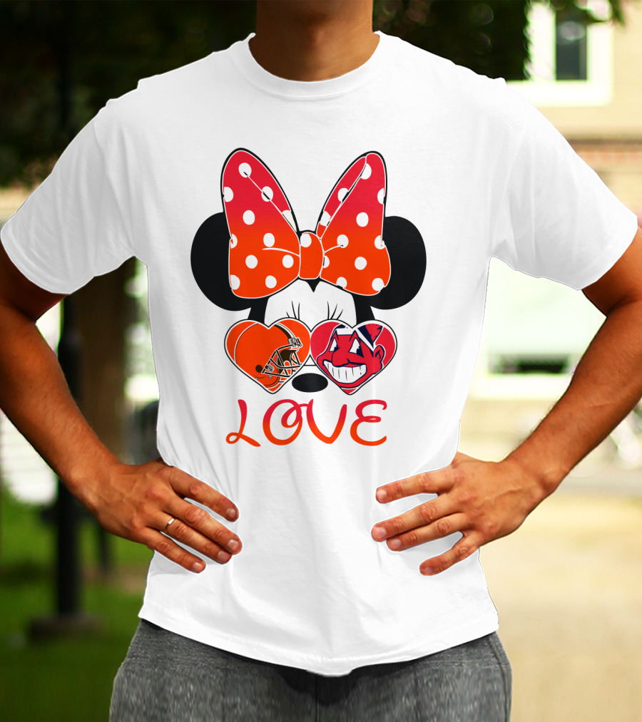 Love Minnie Bow Cleveland Browns Chiefs Wahoo Hearts T-Shirt