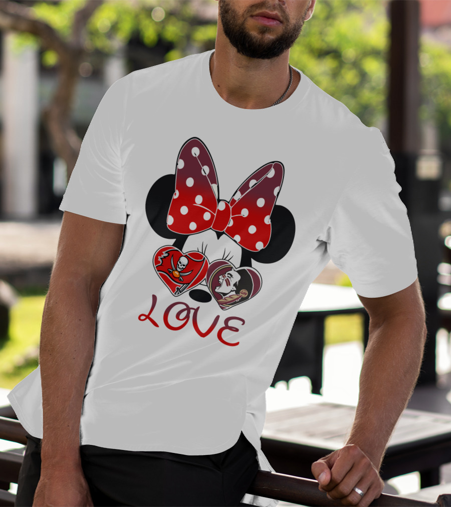 Mic 025 Love Buccaneers Skull And Dracula Heart Minnie Ears Bow T-Shirt