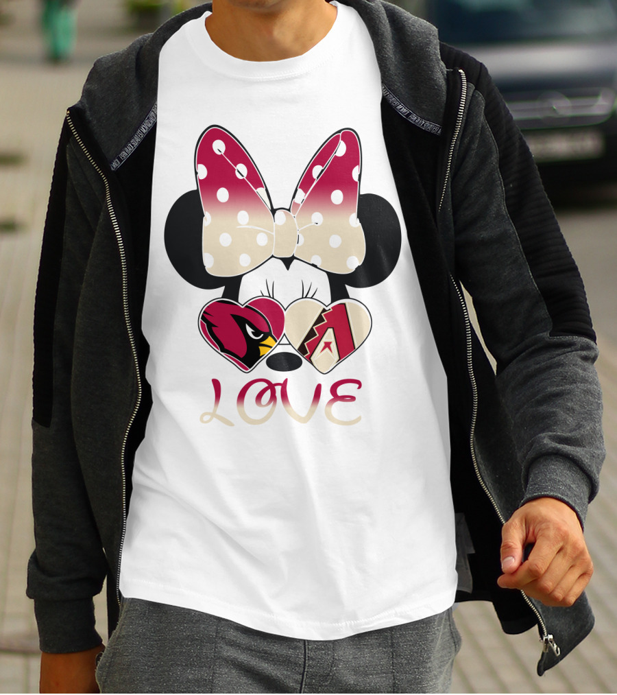 Love Arizona Cardinals Diamondbacks Minnie Bow Hearts T-Shirt