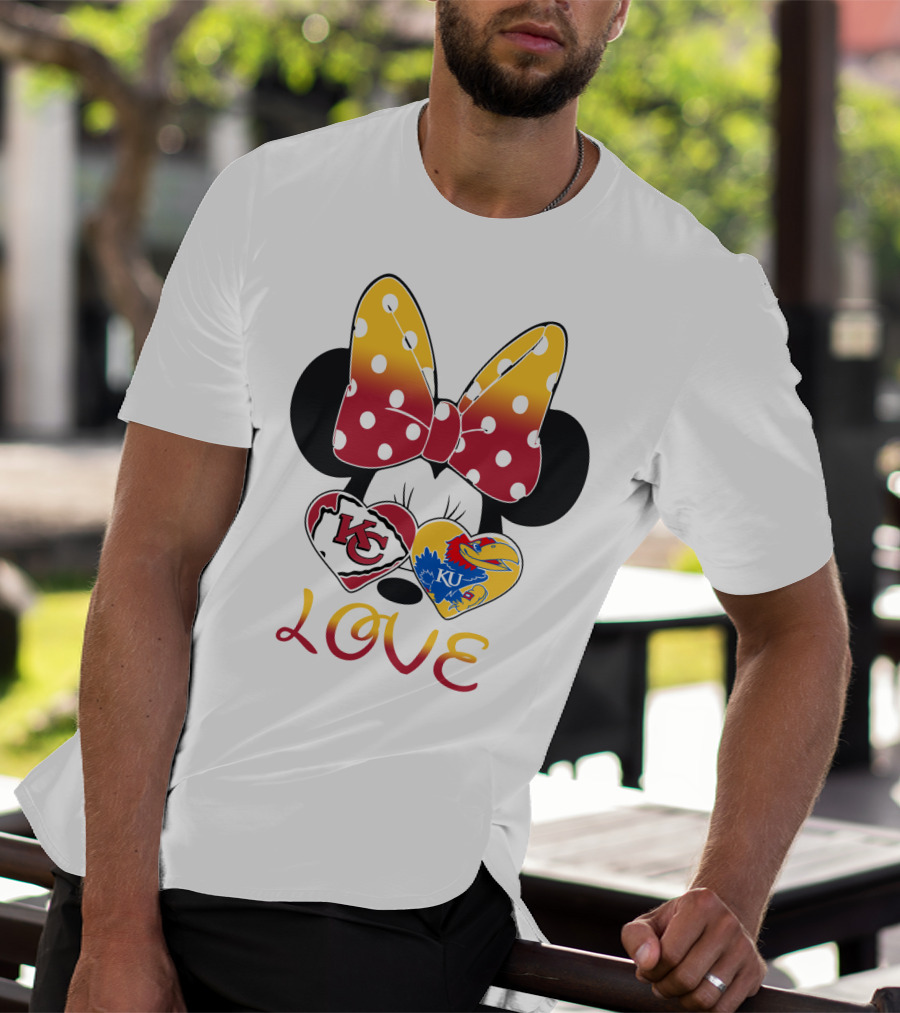 Kc Chiefs Ku Jayhawks Minnie Bow Love T-Shirt
