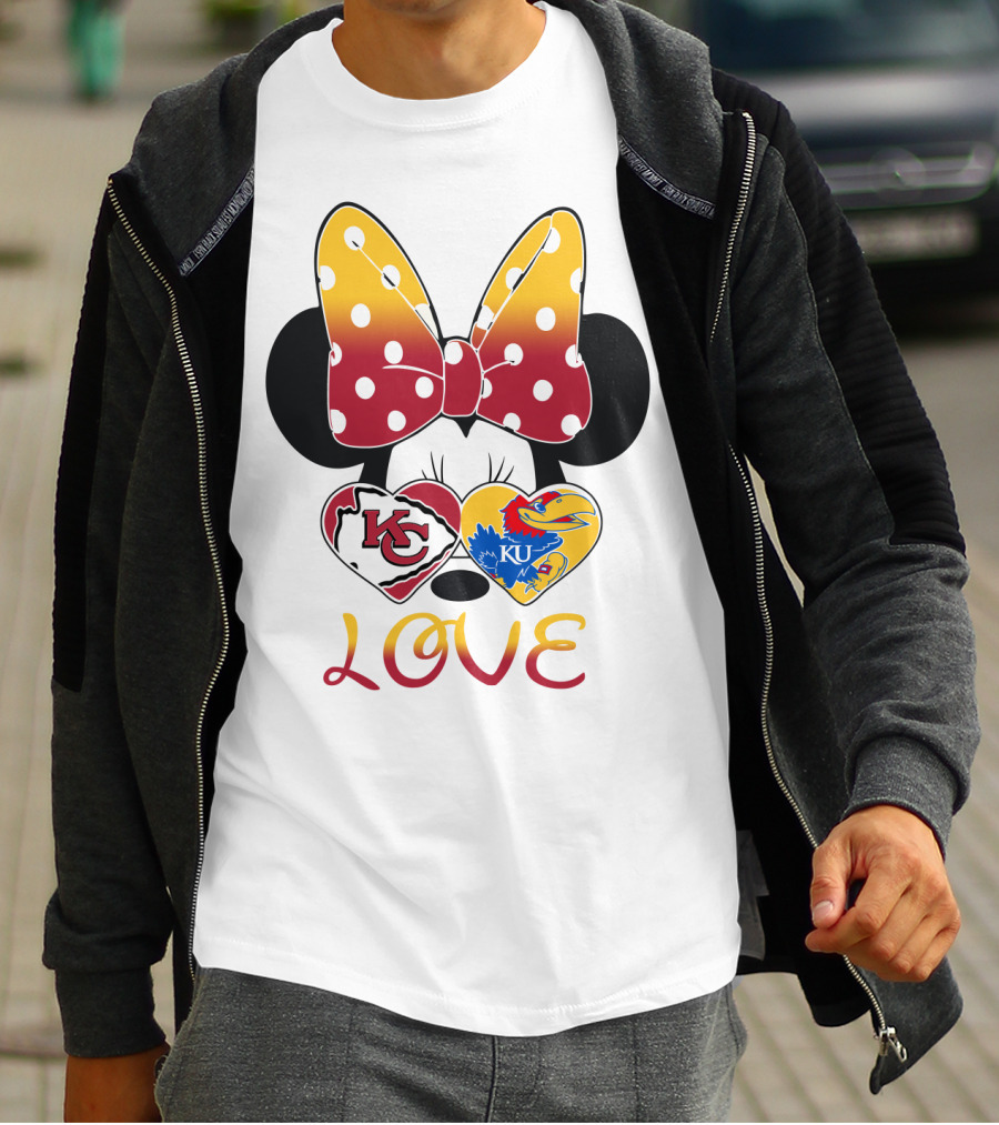 Kc Chiefs Ku Jayhawks Minnie Bow Love T-Shirt