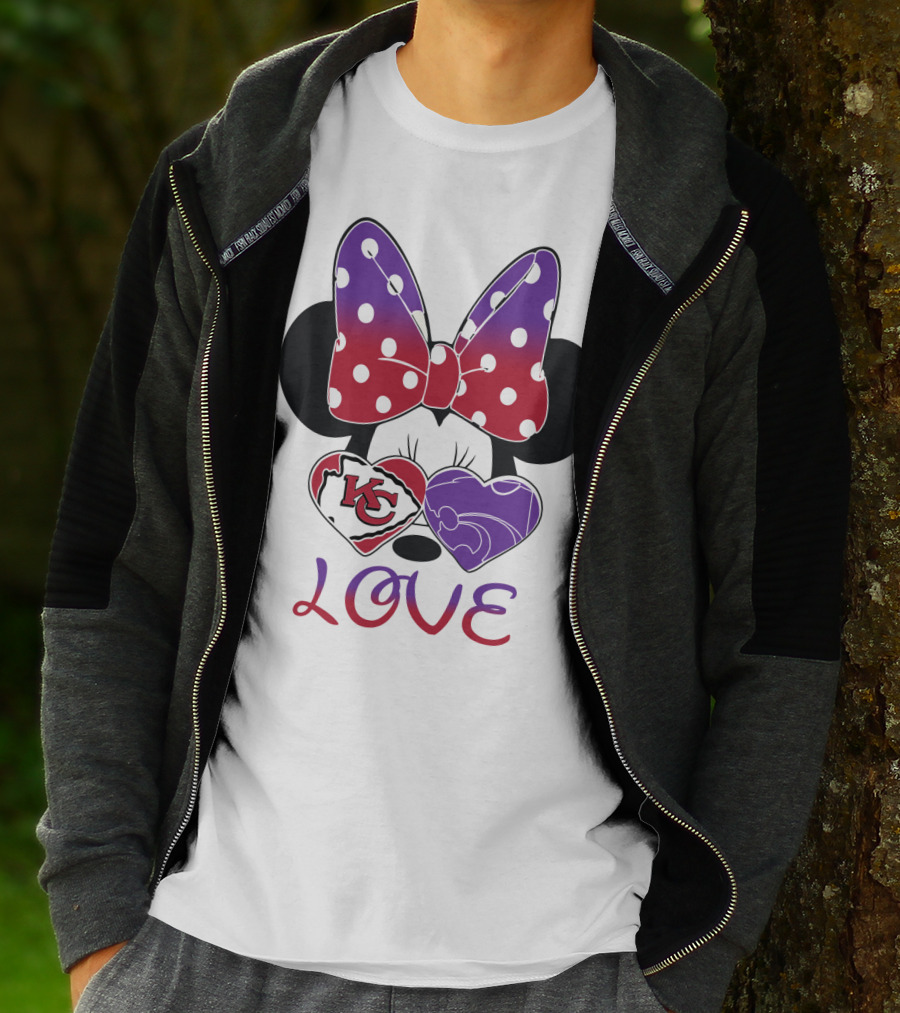Kansas City Chiefs And Kansas State Wildcats Minnie Mouse Love T-Shirt