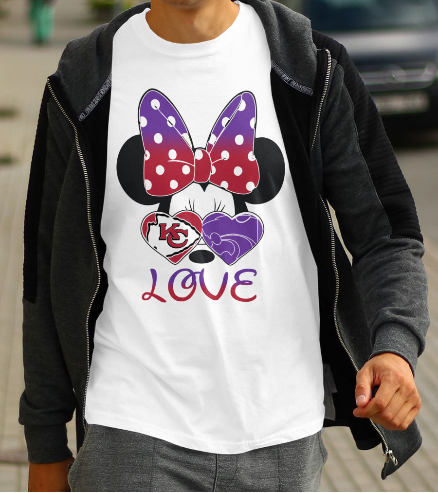 Kansas City Chiefs And Kansas State Wildcats Minnie Mouse Love T-Shirt