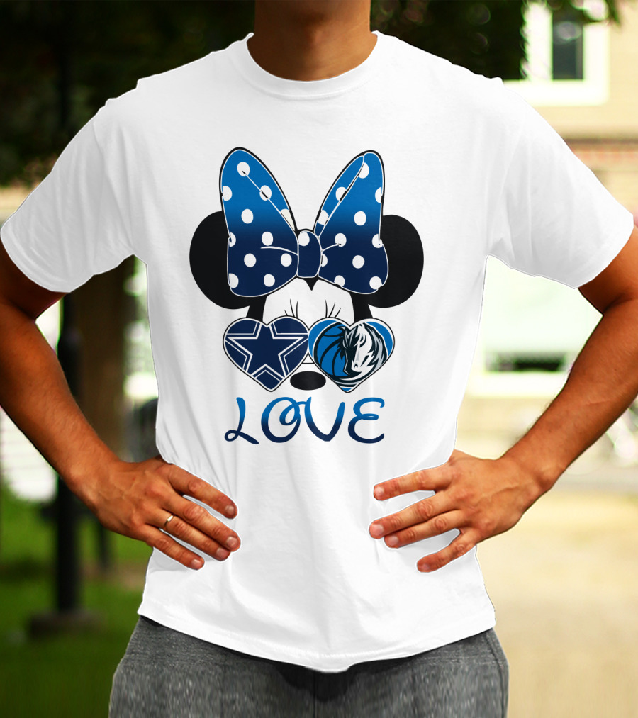 Love Dallas Cowboys Mavericks Minnie Bow Bowtie Hearts T-Shirt