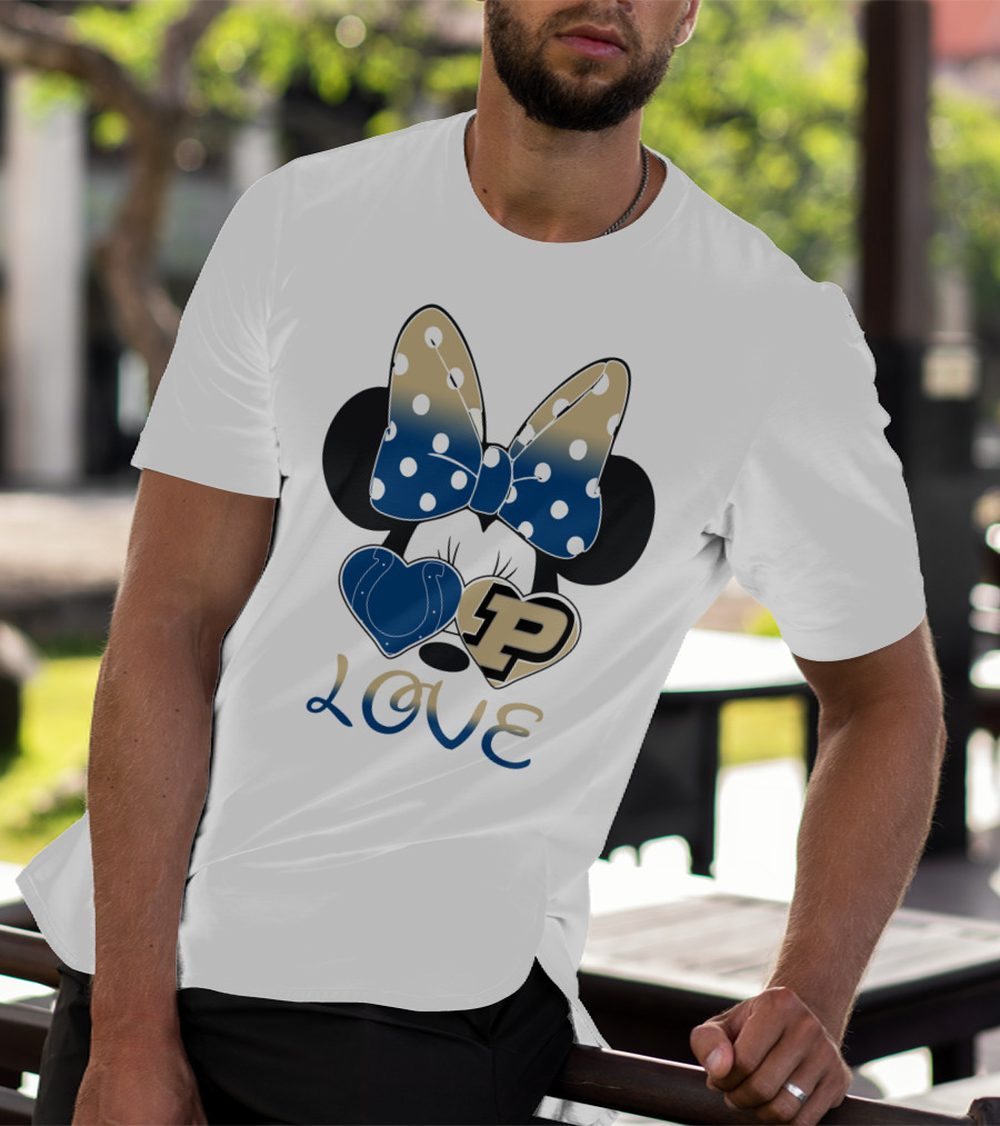 Purdue Boilermakers Minnie Mouse Love Bow Polka Dots T-Shirt