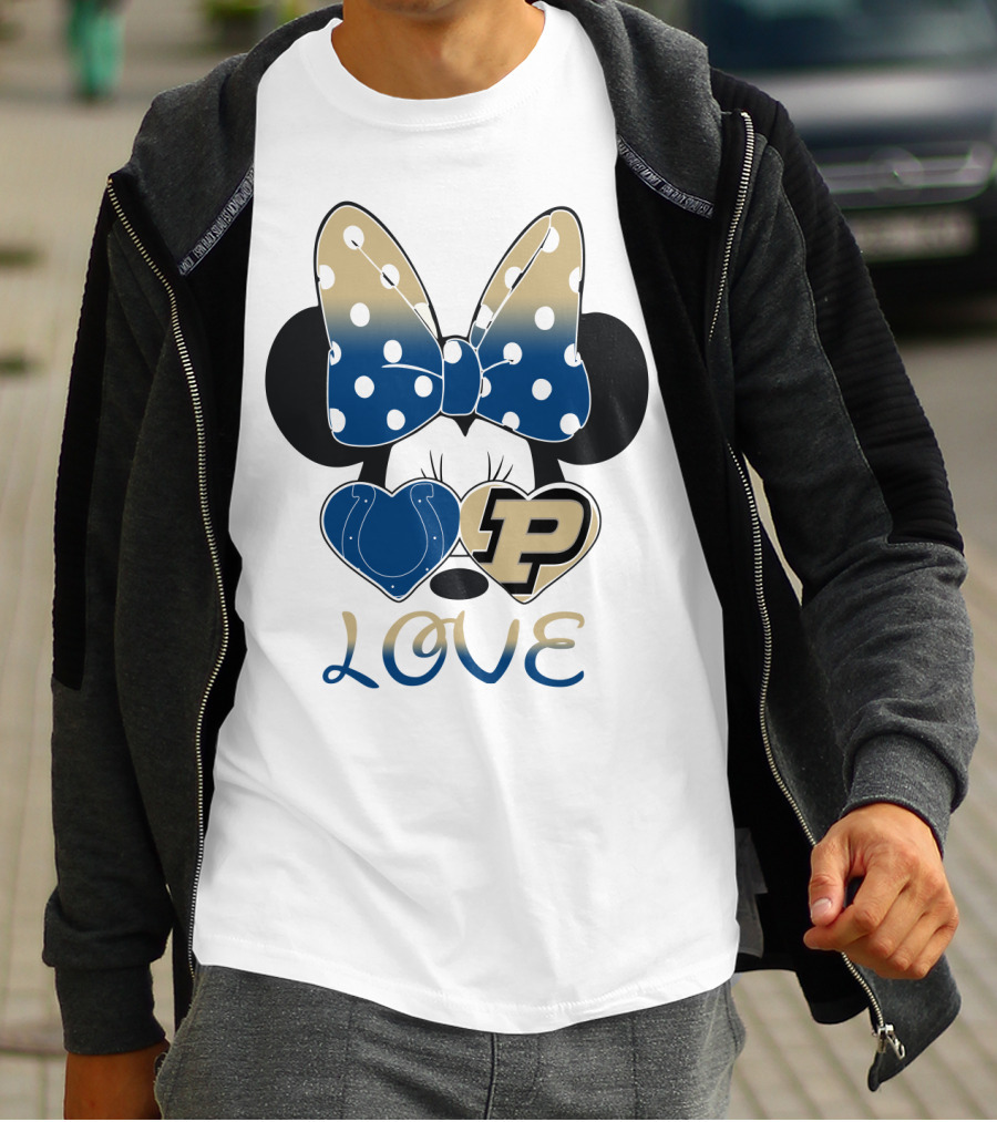 Purdue Boilermakers Minnie Mouse Love Bow Polka Dots T-Shirt