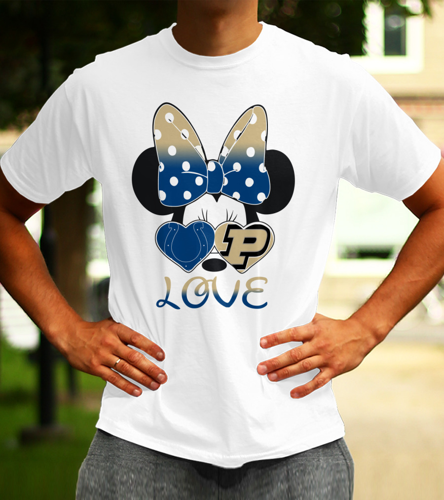 Purdue Boilermakers Minnie Mouse Love Bow Polka Dots T-Shirt