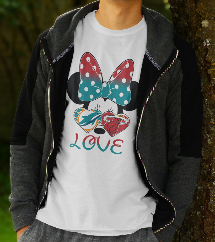 Love Miami Dolphins Miami Heat Minnie Ears Bow T-Shirt
