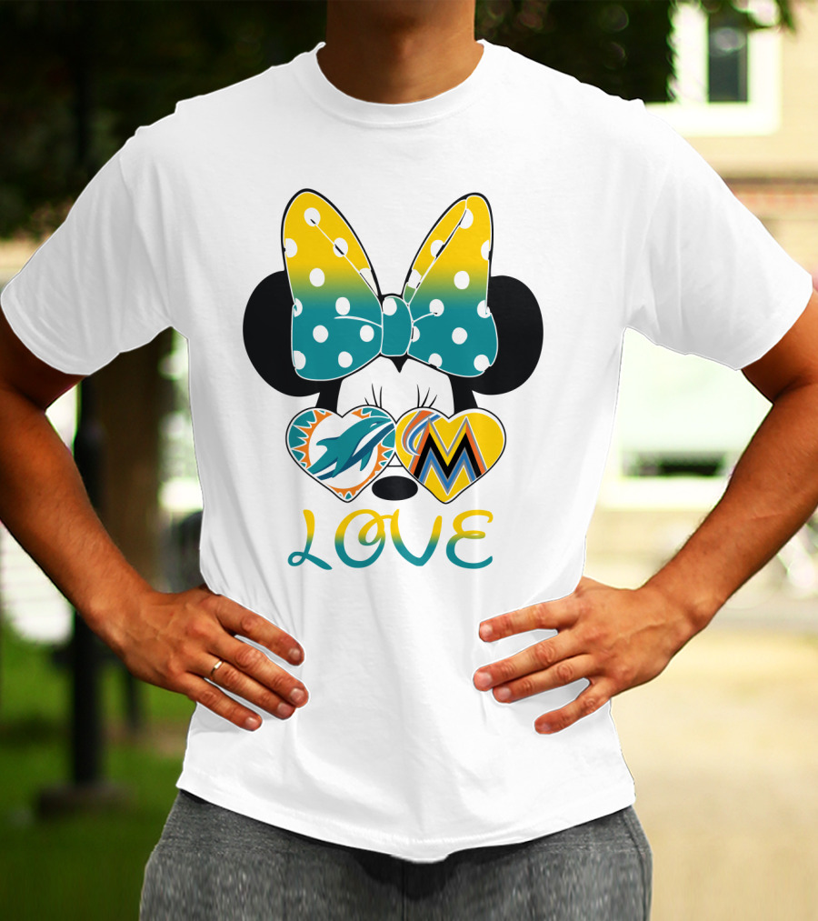 Minnie Bow Dolphins Marlins Love T-Shirt