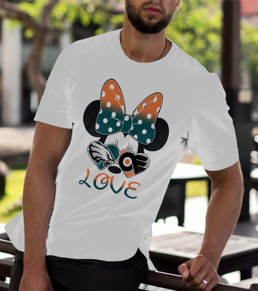 Love Philadelphia Eagles And Flyers Mickey Bow Minnie T-Shirt