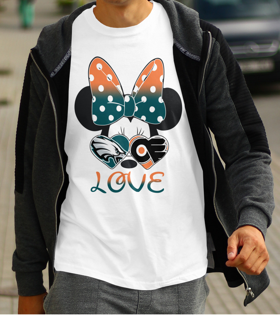 Love Philadelphia Eagles And Flyers Mickey Bow Minnie T-Shirt