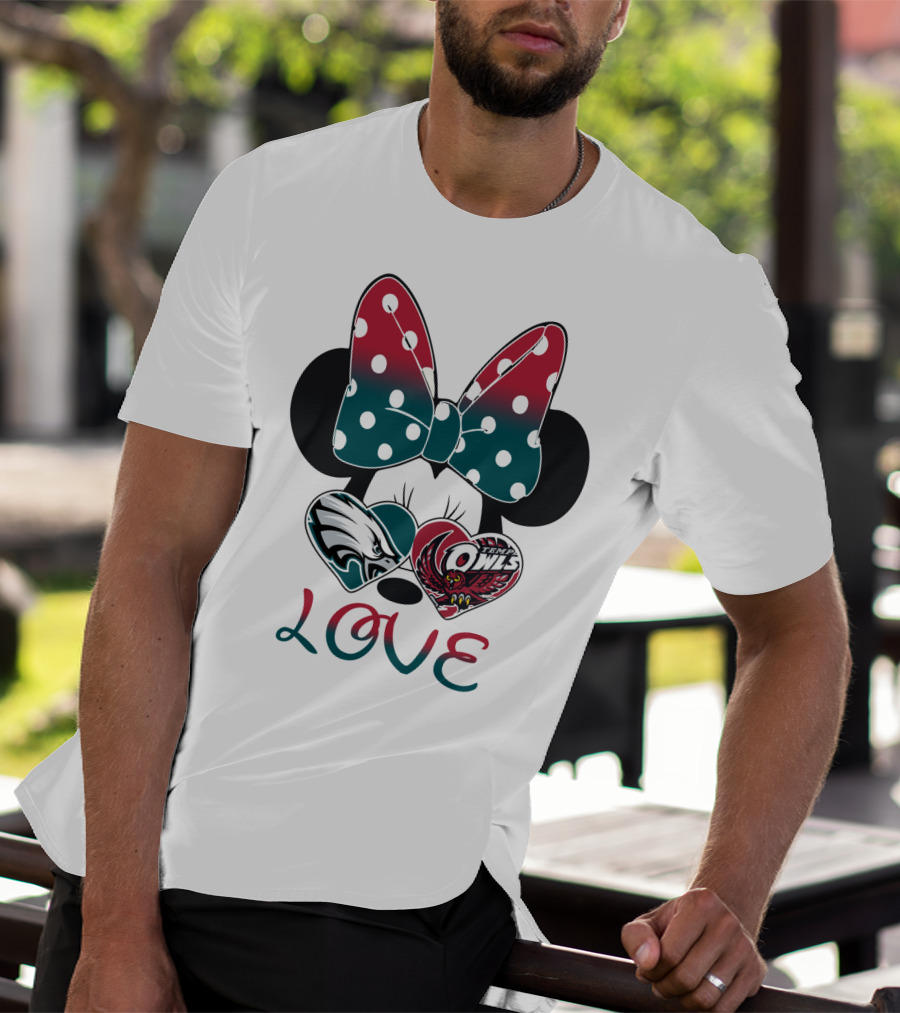 Minnie Mouse Bow Love Philadelphia Eagles Temple Owls Hearts T-Shirt