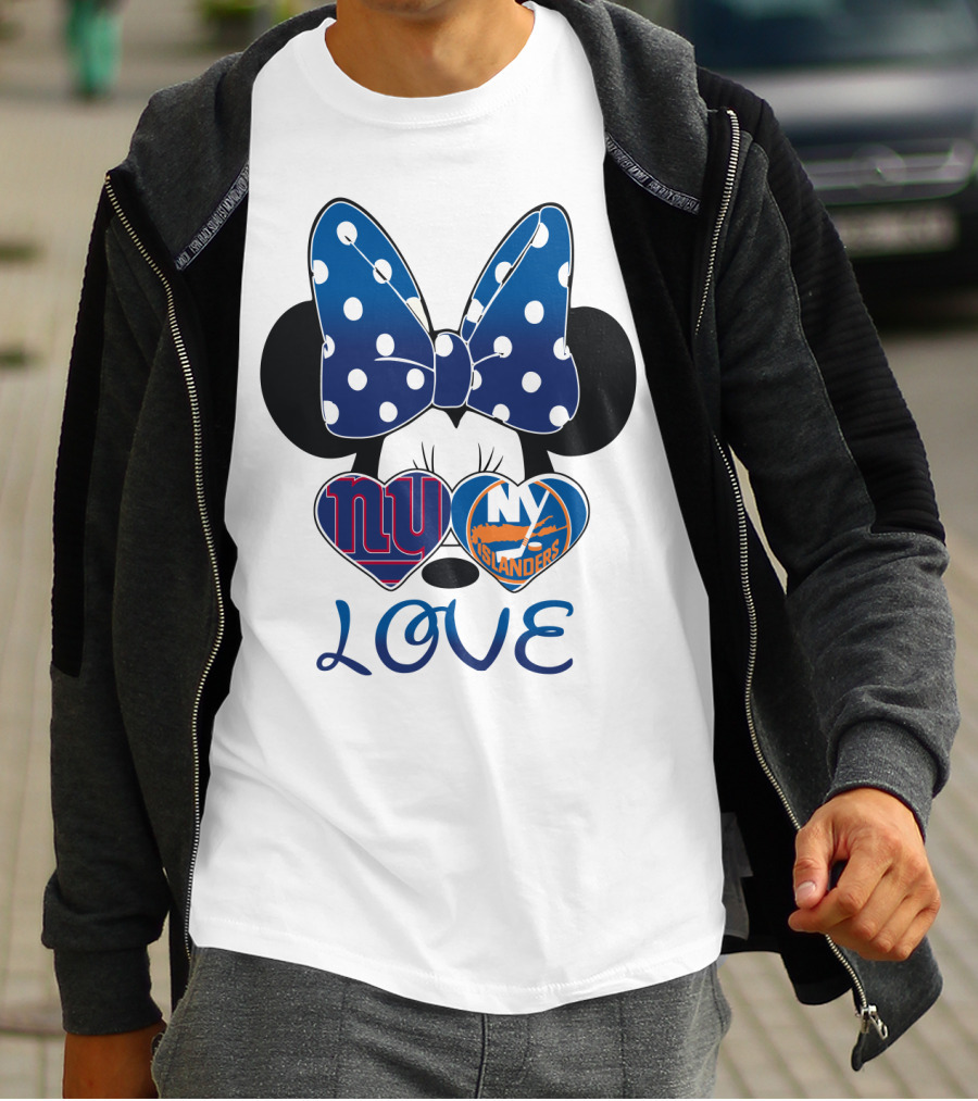 Love Mickey: Ny Giants Ny Islanders Heart Bow T-Shirt