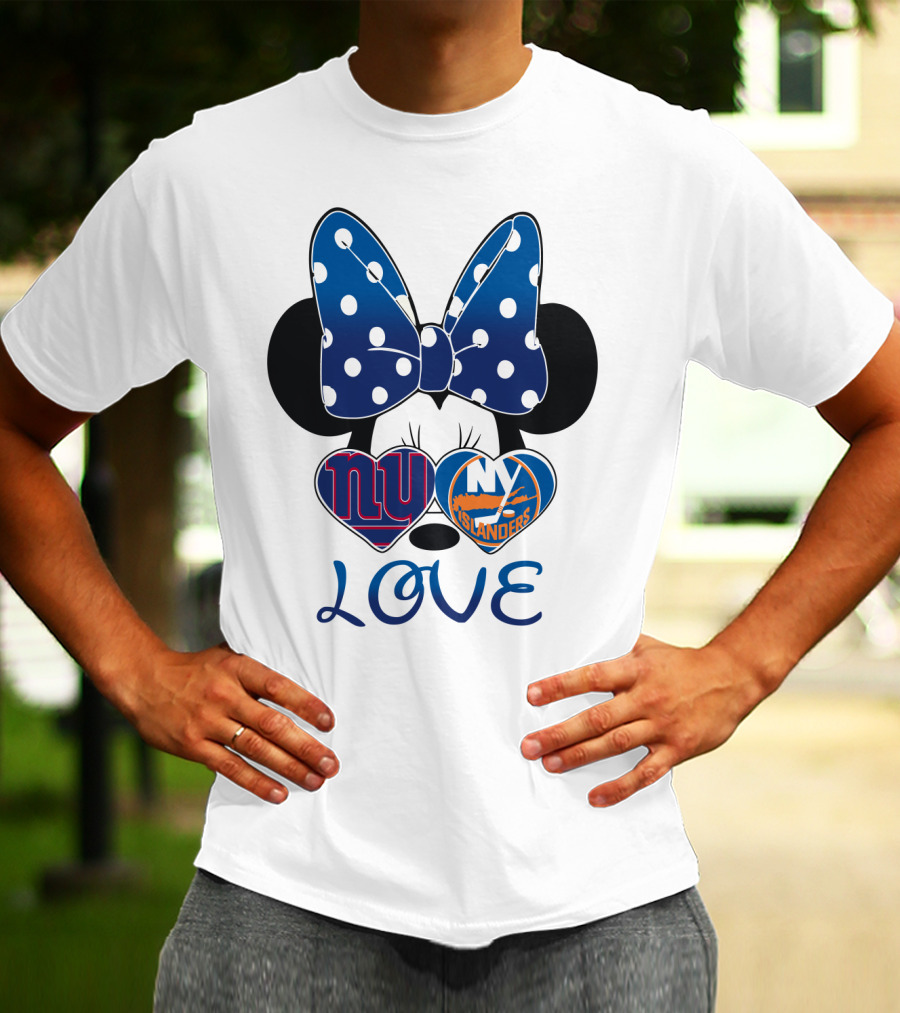 Love Mickey: Ny Giants Ny Islanders Heart Bow T-Shirt