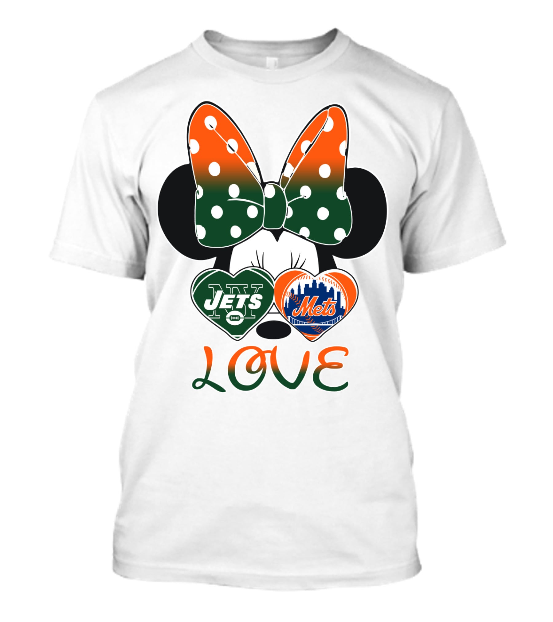 Love Ny Jets Mets Minnie Bow Hearts T-Shirt