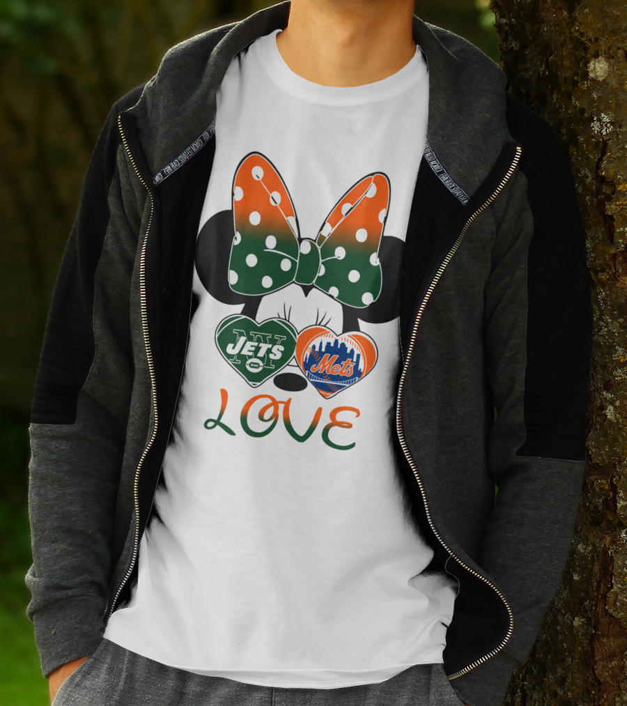 Love Ny Jets Mets Minnie Bow Hearts T-Shirt