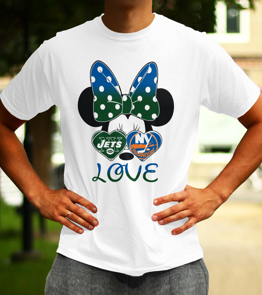 Ny Jets Ny Islanders Minnie Bow Love T-Shirt