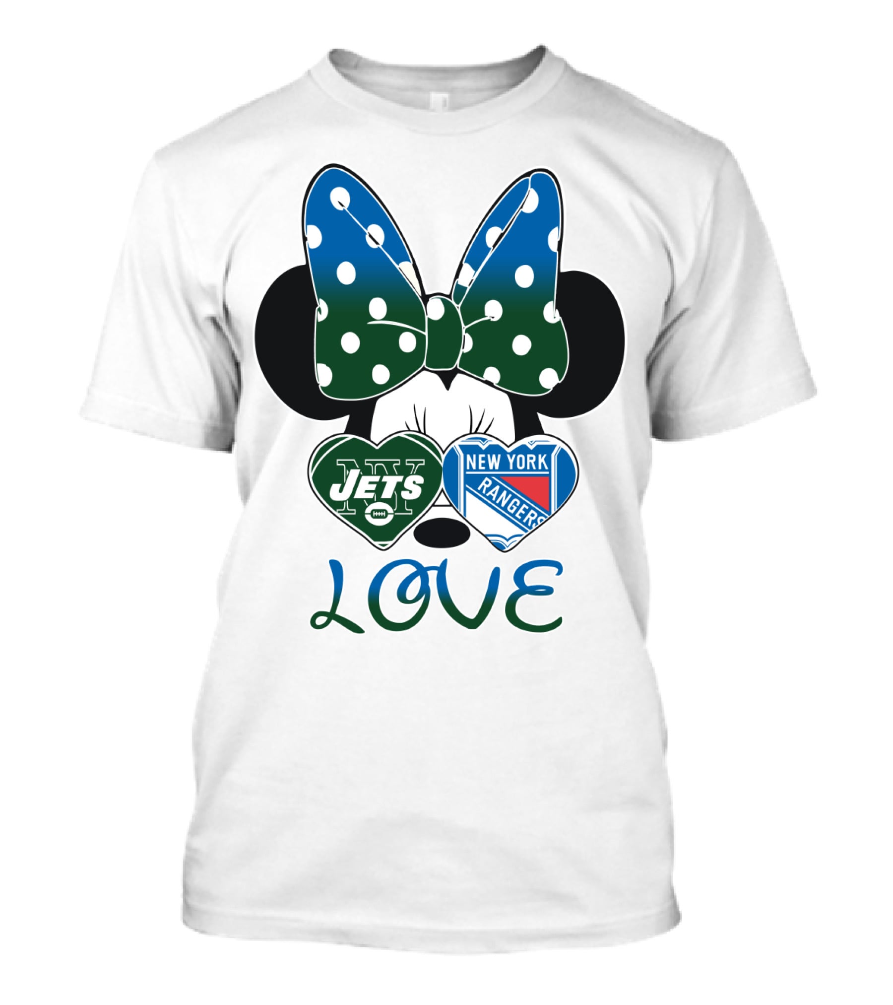 New York Jets Rangers Love Minnie Bow T-Shirt